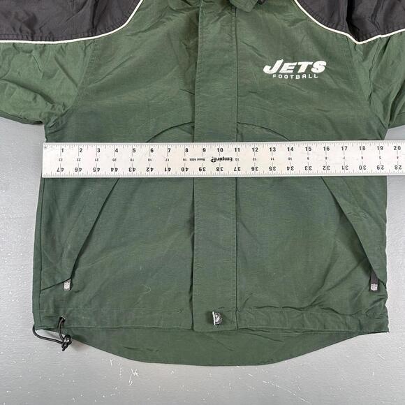 VTG New York Jets Jacket Boys Medium Green Black Hooded Reebok On Field Zip - Picture 5 of 10